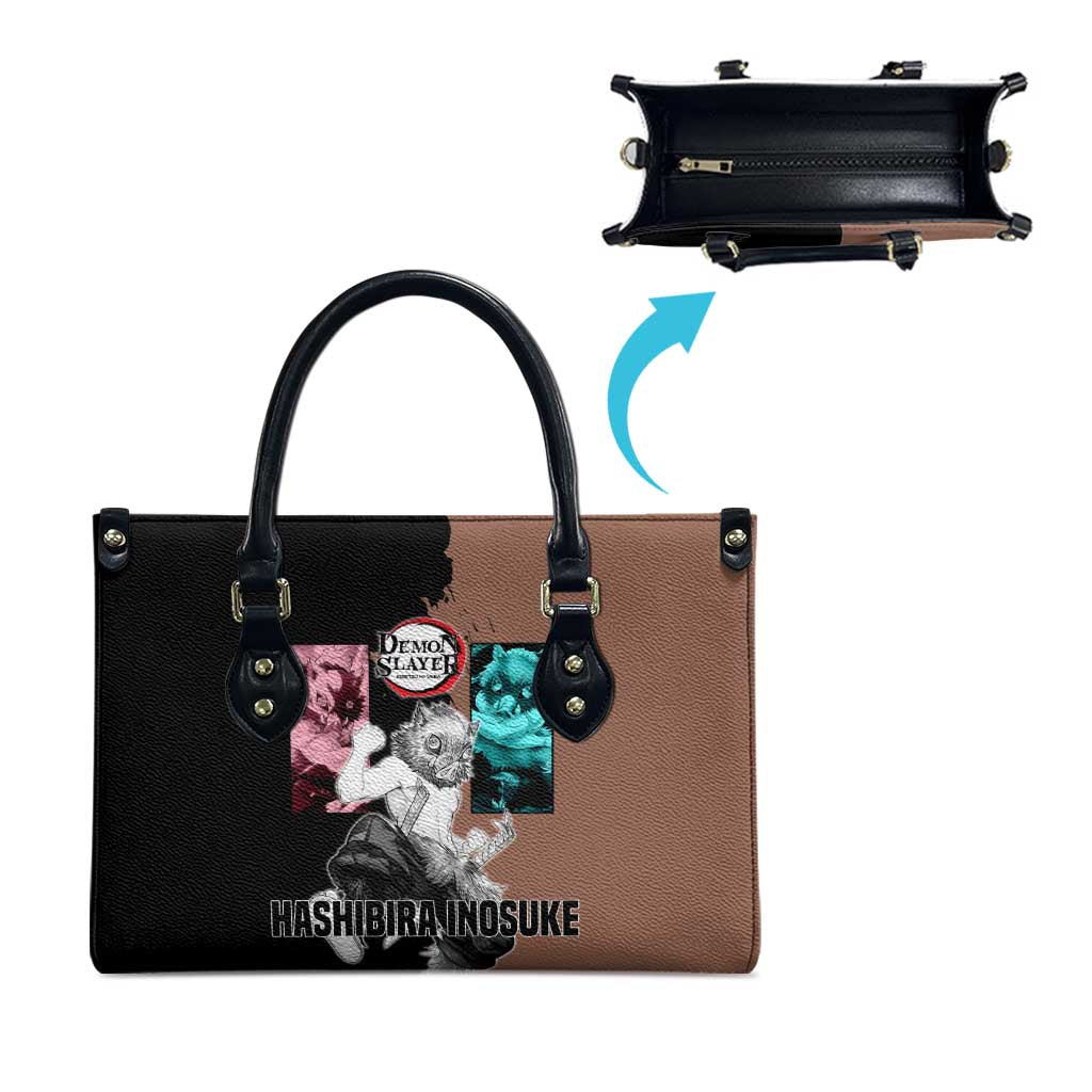 Inosuke Hashibira from Demon Slayer Leather Bag with Boar Mask and Dual Swords Battle Pose - The Mazicc
