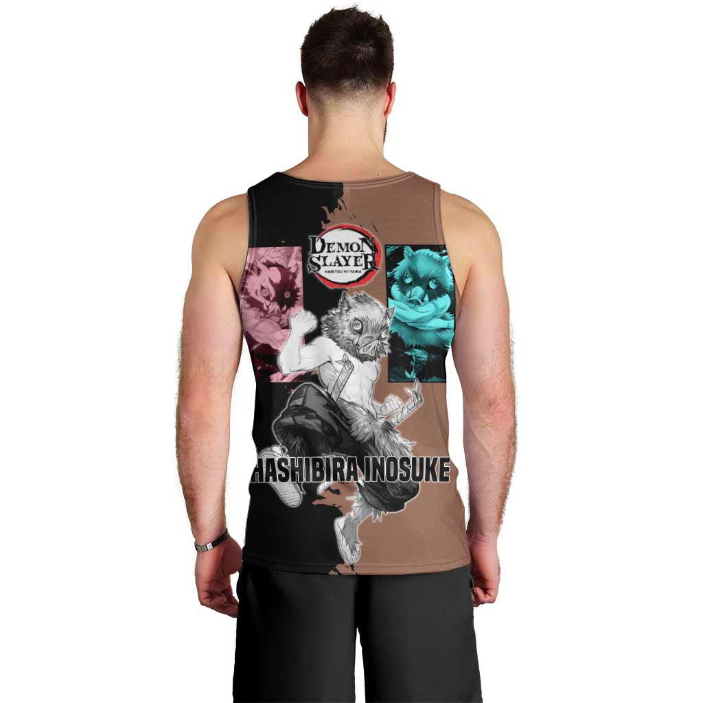 Inosuke Hashibira from Demon Slayer Men Tank Top with Boar Mask and Dual Swords Battle Pose - The Mazicc