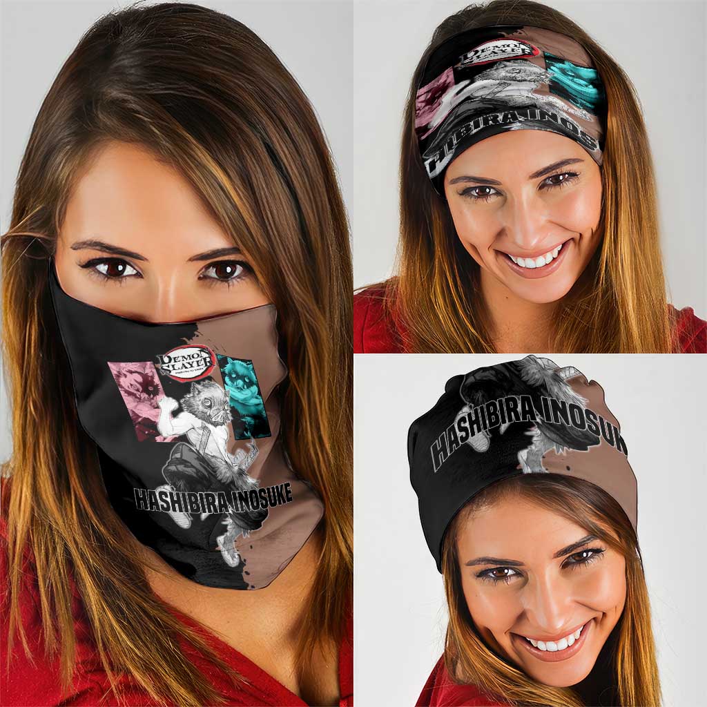 Inosuke Hashibira from Demon Slayer Neck Gaiter with Boar Mask and Dual Swords Battle Pose - The Mazicc