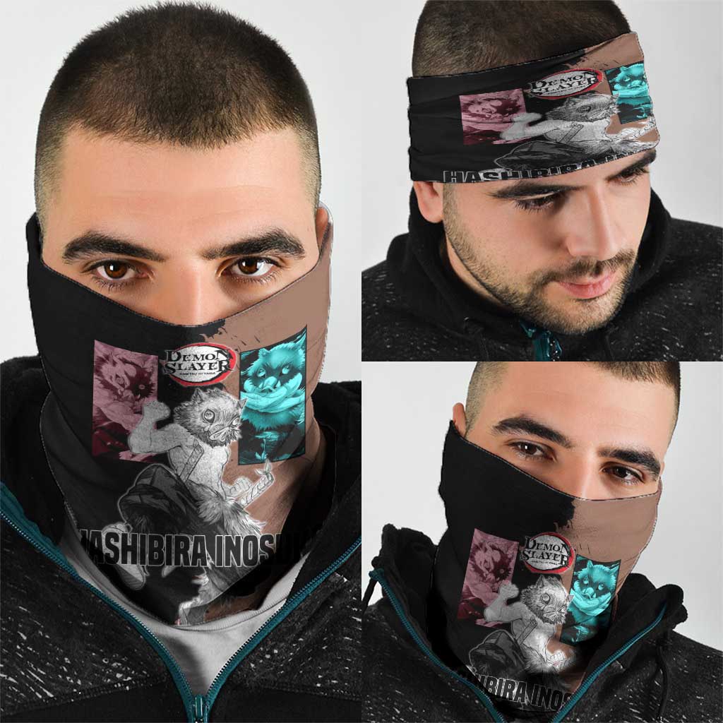 Inosuke Hashibira from Demon Slayer Neck Gaiter with Boar Mask and Dual Swords Battle Pose - The Mazicc