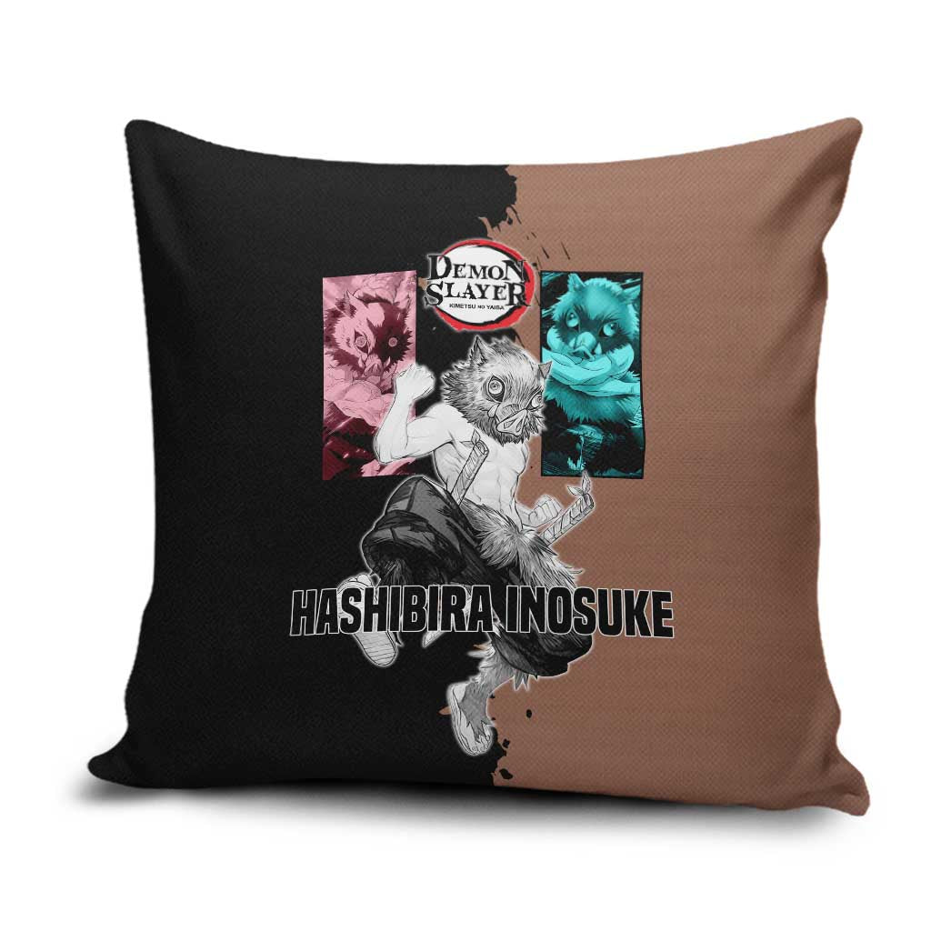 Inosuke Hashibira from Demon Slayer Pillow Cover with Boar Mask and Dual Swords Battle Pose - The Mazicc