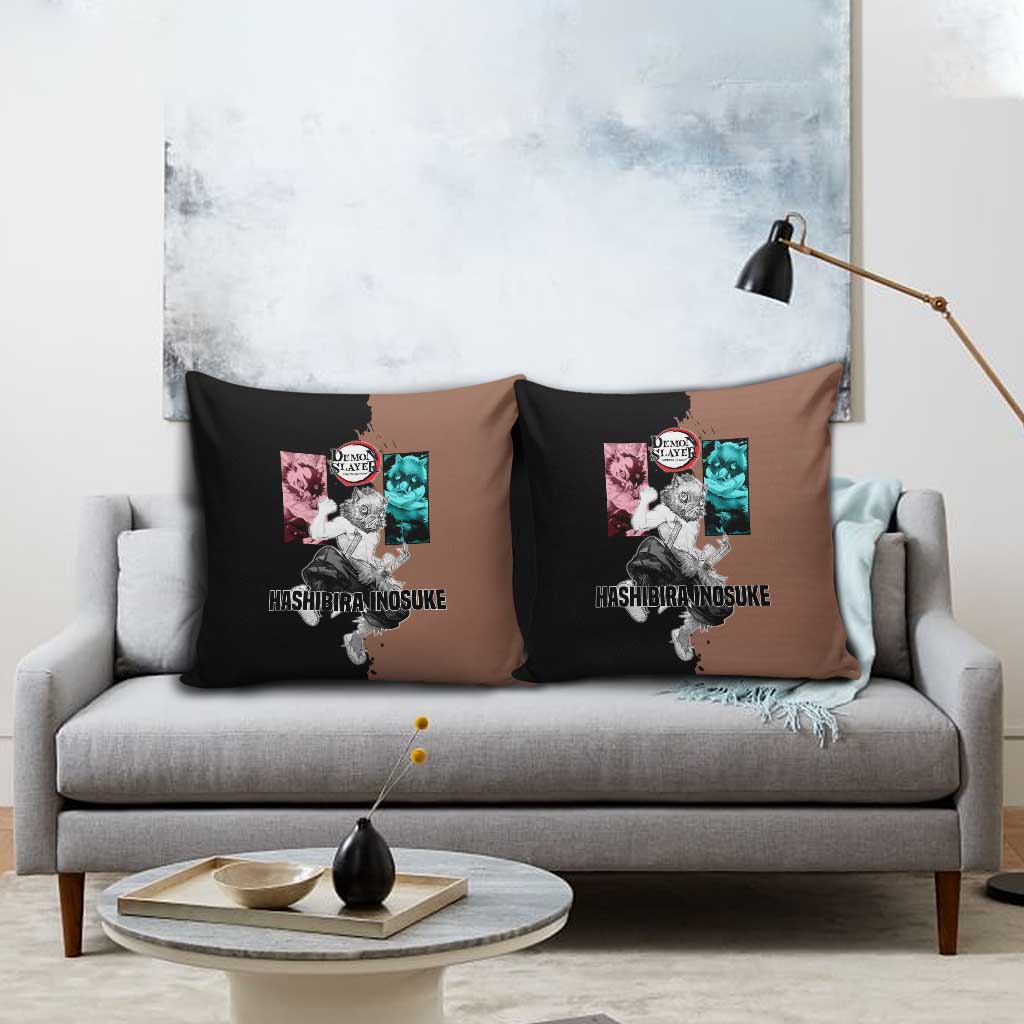Inosuke Hashibira from Demon Slayer Pillow Cover with Boar Mask and Dual Swords Battle Pose - The Mazicc