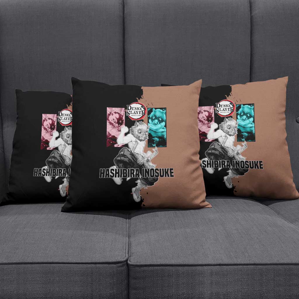 Inosuke Hashibira from Demon Slayer Pillow Cover with Boar Mask and Dual Swords Battle Pose - The Mazicc