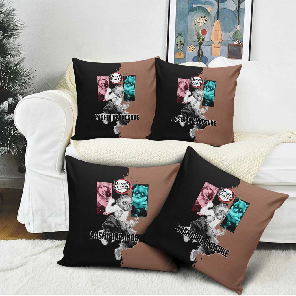Inosuke Hashibira from Demon Slayer Pillow Cover with Boar Mask and Dual Swords Battle Pose - The Mazicc