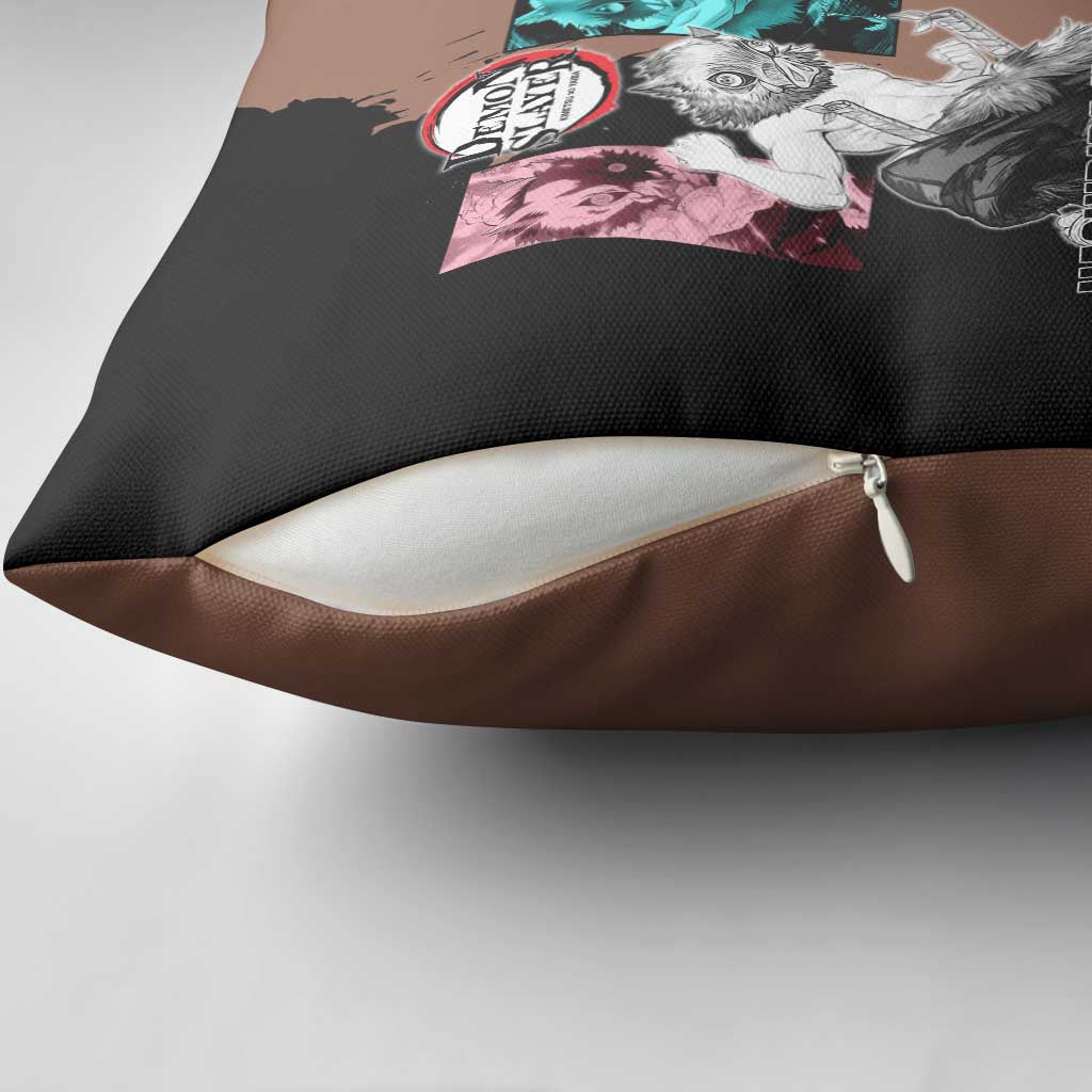 Inosuke Hashibira from Demon Slayer Pillow Cover with Boar Mask and Dual Swords Battle Pose - The Mazicc