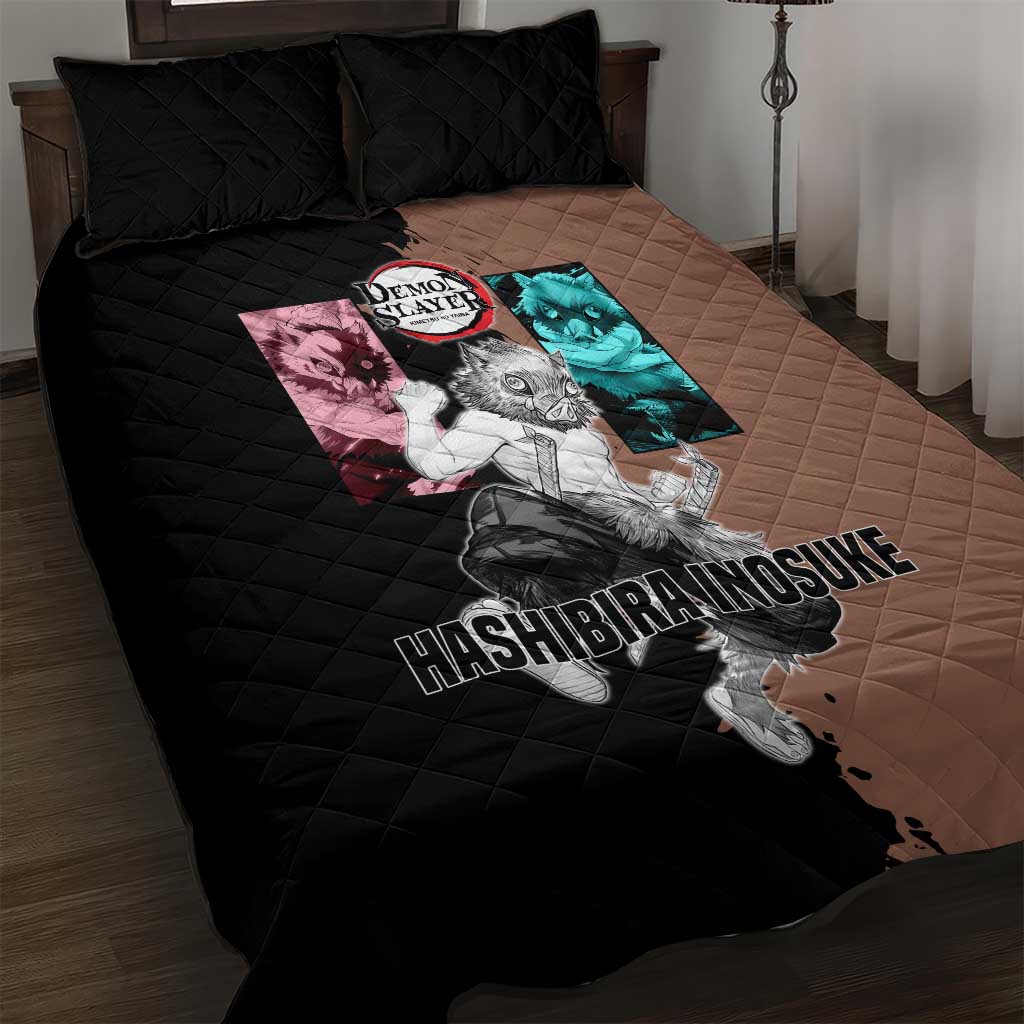 Inosuke Hashibira from Demon Slayer Quilt Bed Set with Boar Mask and Dual Swords Battle Pose - The Mazicc