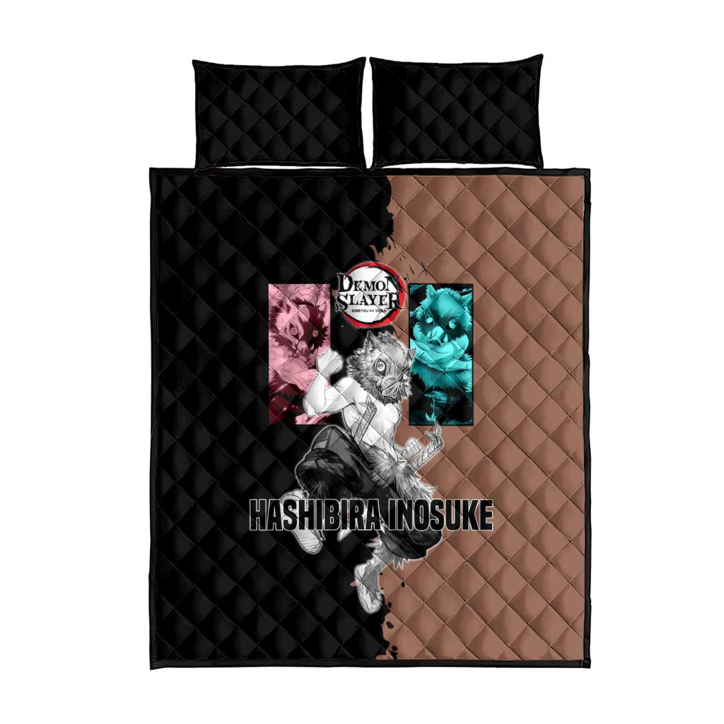 Inosuke Hashibira from Demon Slayer Quilt Bed Set with Boar Mask and Dual Swords Battle Pose - The Mazicc