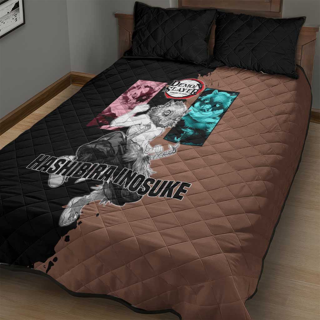 Inosuke Hashibira from Demon Slayer Quilt Bed Set with Boar Mask and Dual Swords Battle Pose - The Mazicc