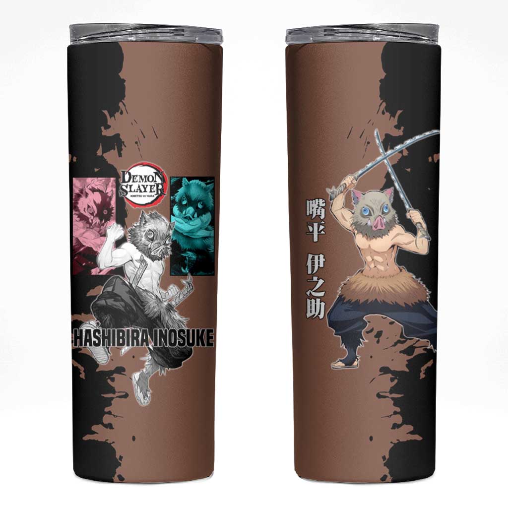 Inosuke Hashibira from Demon Slayer Skinny Tumbler with Boar Mask and Dual Swords Battle Pose - The Mazicc