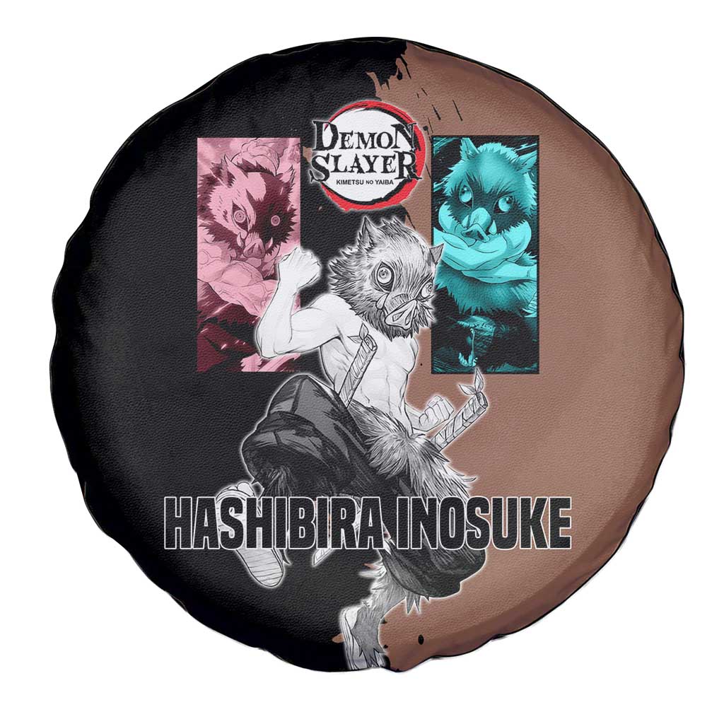 Inosuke Hashibira from Demon Slayer Spare Tire Cover with Boar Mask and Dual Swords Battle Pose - The Mazicc