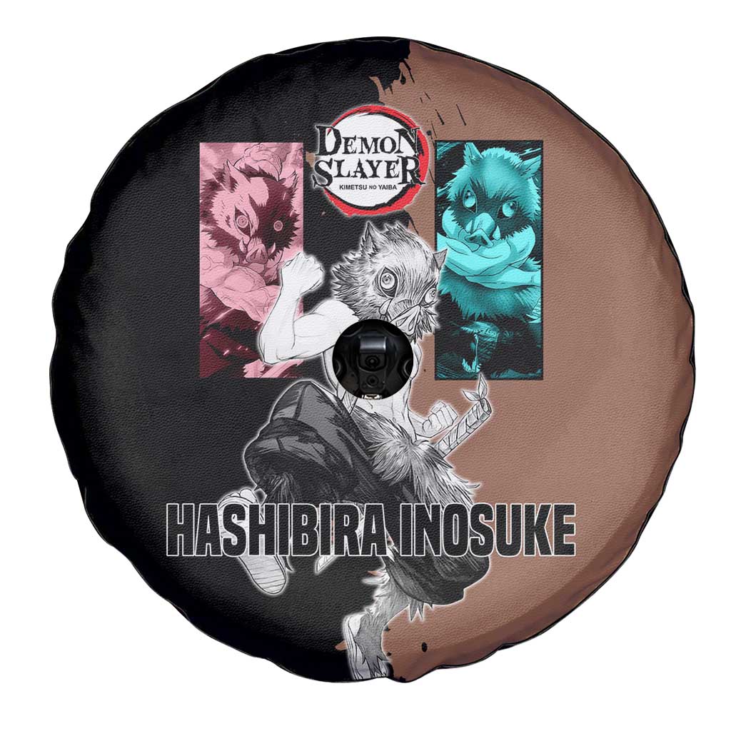 Inosuke Hashibira from Demon Slayer Spare Tire Cover with Boar Mask and Dual Swords Battle Pose - The Mazicc