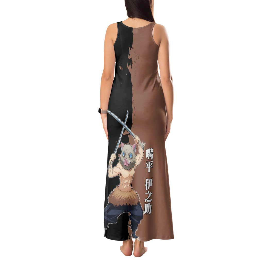 Inosuke Hashibira from Demon Slayer Tank Maxi Dress with Boar Mask and Dual Swords Battle Pose - The Mazicc