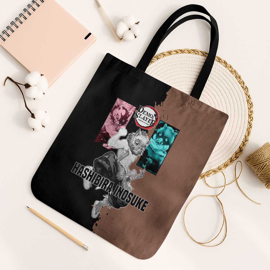 Inosuke Hashibira from Demon Slayer Tote Bag with Boar Mask and Dual Swords Battle Pose - The Mazicc