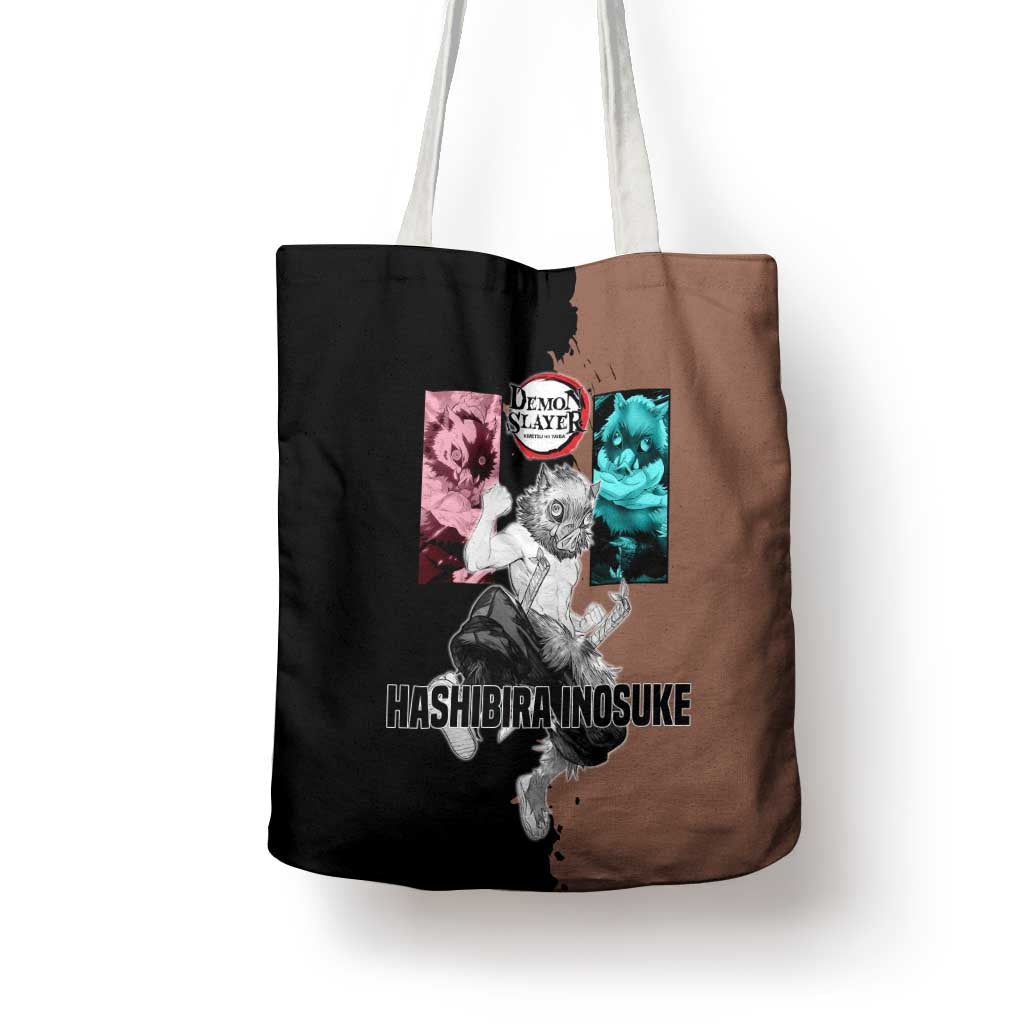 Inosuke Hashibira from Demon Slayer Tote Bag with Boar Mask and Dual Swords Battle Pose - The Mazicc