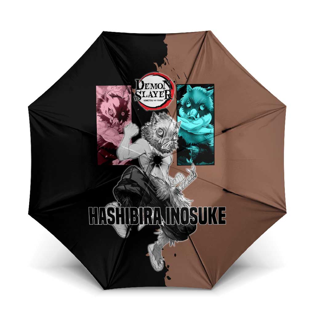 Inosuke Hashibira from Demon Slayer Umbrella with Boar Mask and Dual Swords Battle Pose - The Mazicc