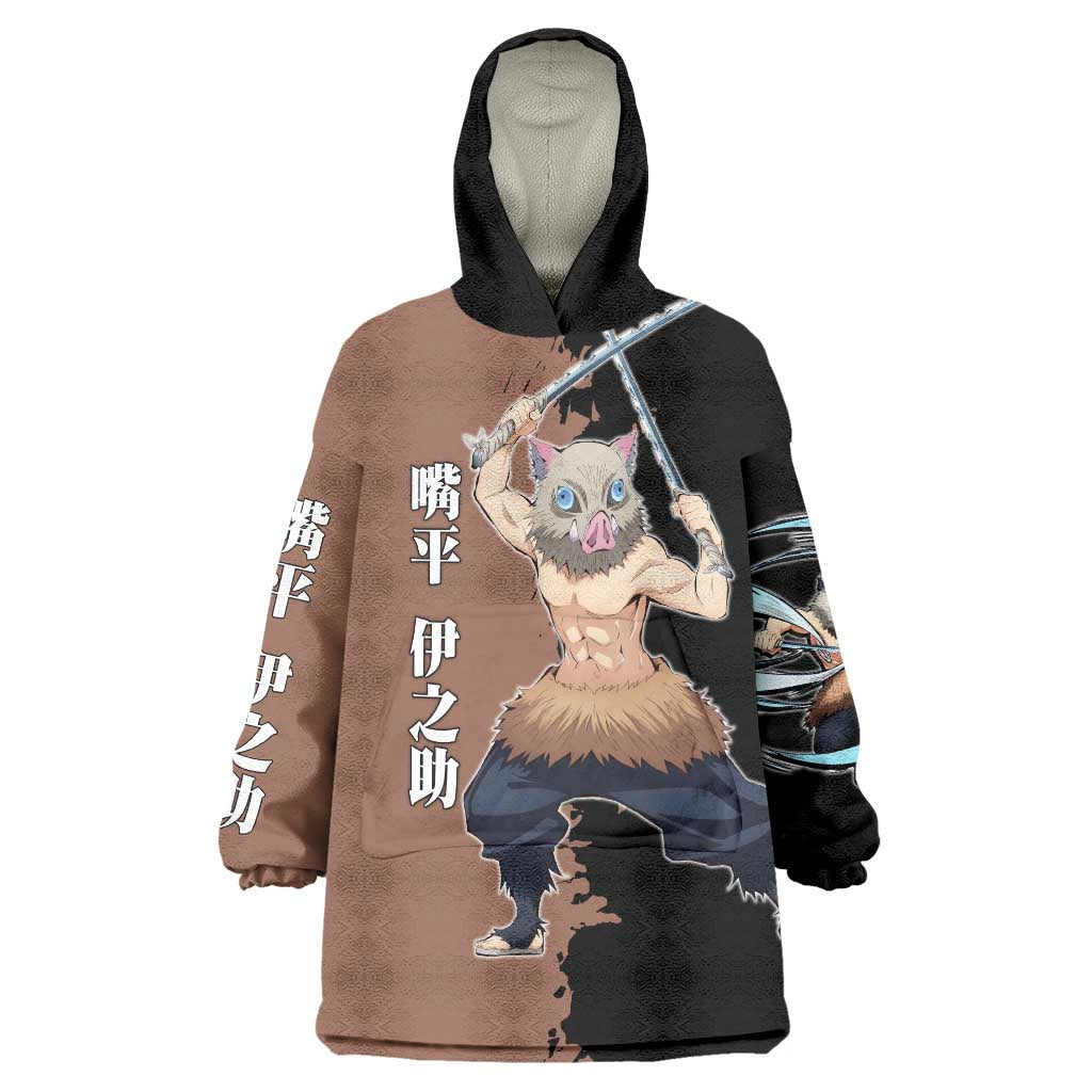 Inosuke Hashibira from Demon Slayer Wearable Blanket Hoodie with Boar Mask and Dual Swords Battle Pose - The Mazicc