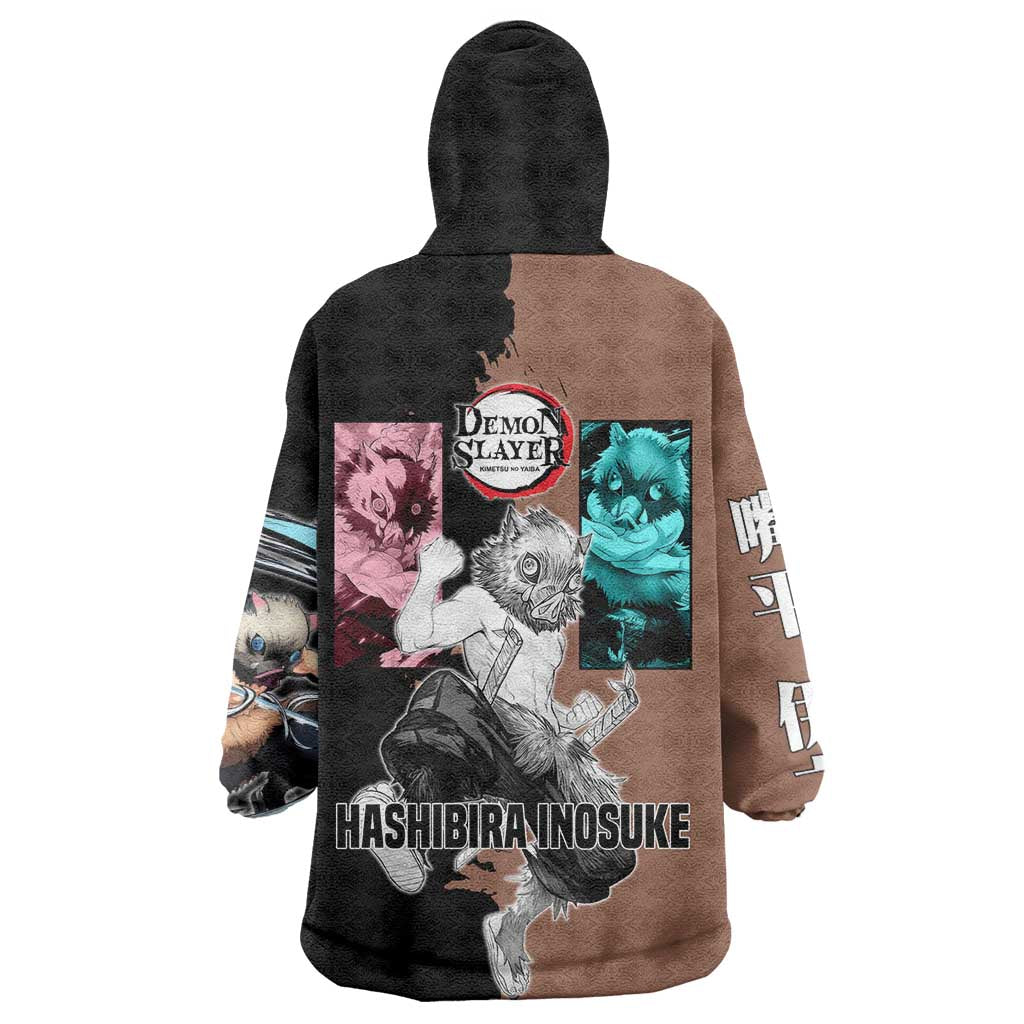 Inosuke Hashibira from Demon Slayer Wearable Blanket Hoodie with Boar Mask and Dual Swords Battle Pose - The Mazicc
