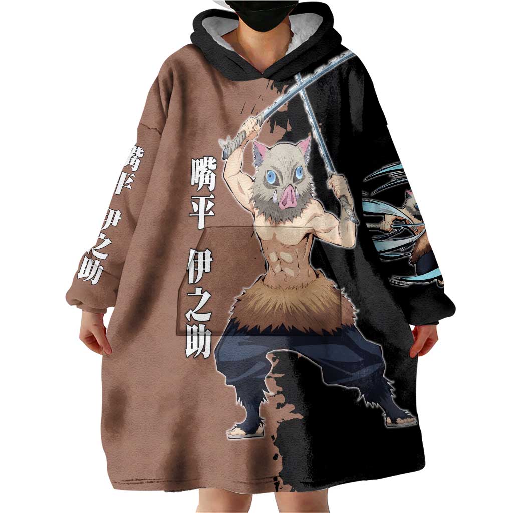 Inosuke Hashibira from Demon Slayer Wearable Blanket Hoodie with Boar Mask and Dual Swords Battle Pose - The Mazicc