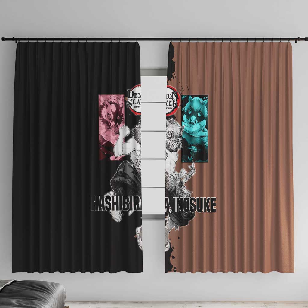 Inosuke Hashibira from Demon Slayer Window Curtain with Boar Mask and Dual Swords Battle Pose - The Mazicc
