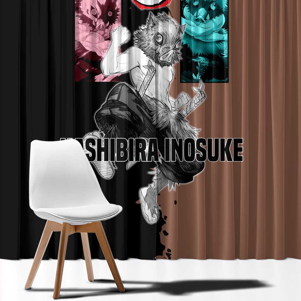 Inosuke Hashibira from Demon Slayer Window Curtain with Boar Mask and Dual Swords Battle Pose - The Mazicc