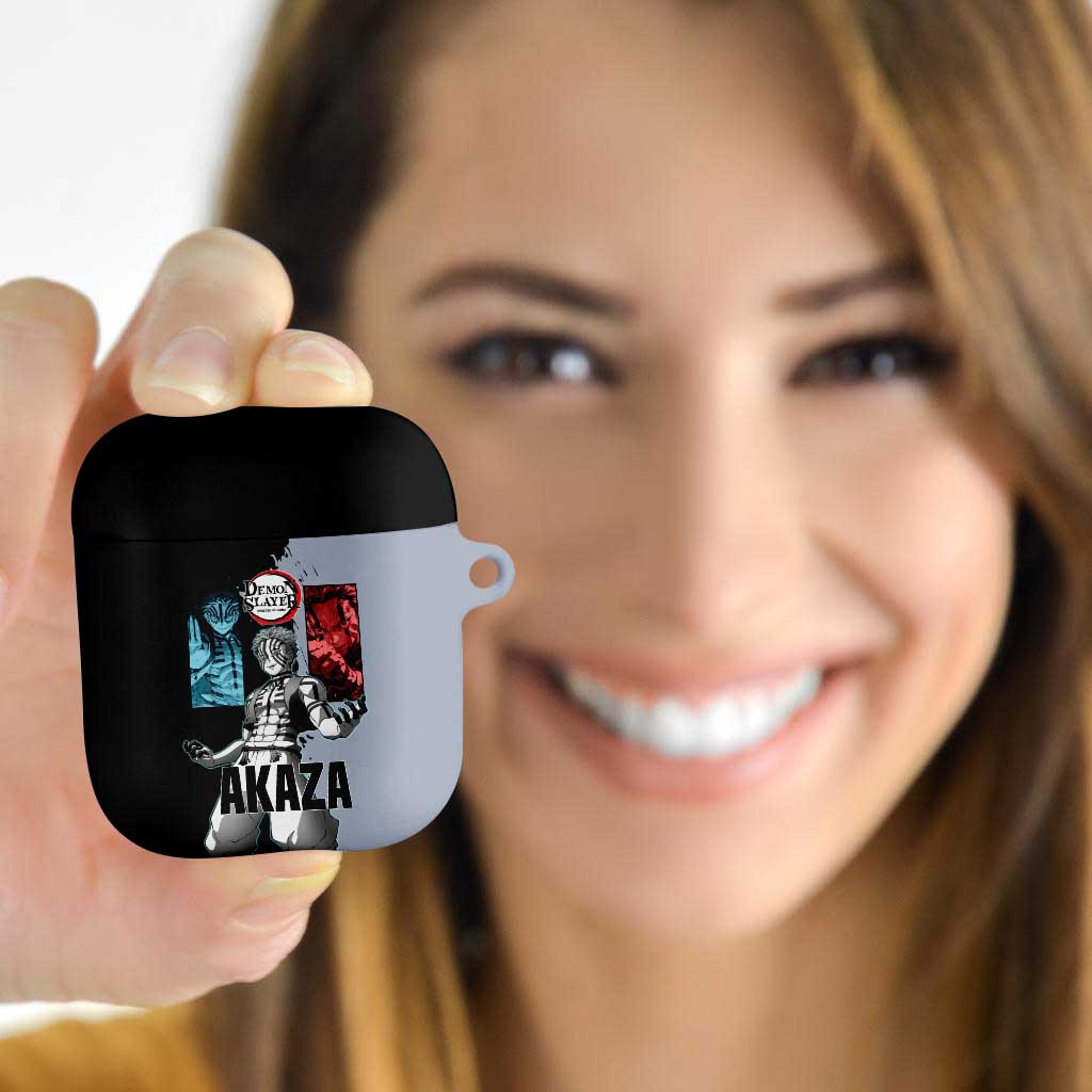 Akaza from Demon Slayer AirPods Case with Split Color Background and Martial Arts Pose Manga Style Design - The Mazicc