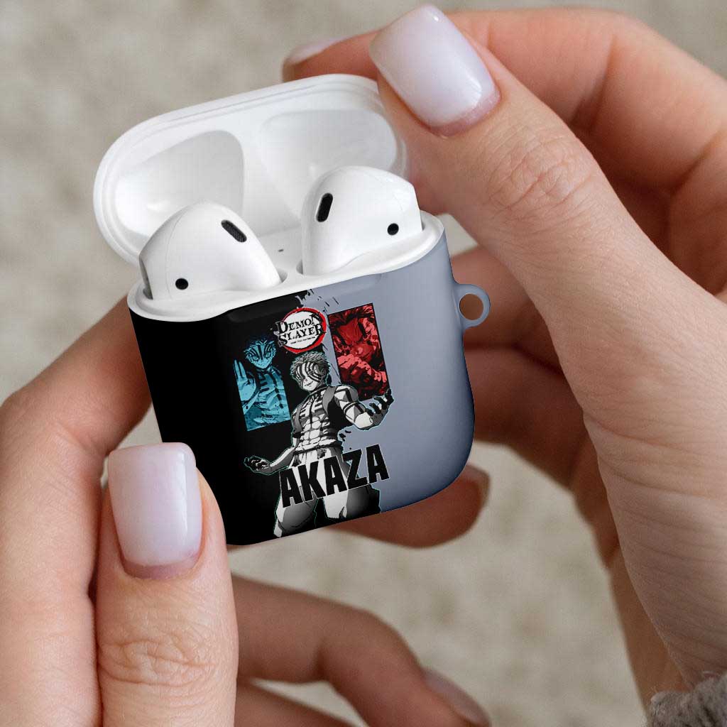 Akaza from Demon Slayer AirPods Case with Split Color Background and Martial Arts Pose Manga Style Design - The Mazicc