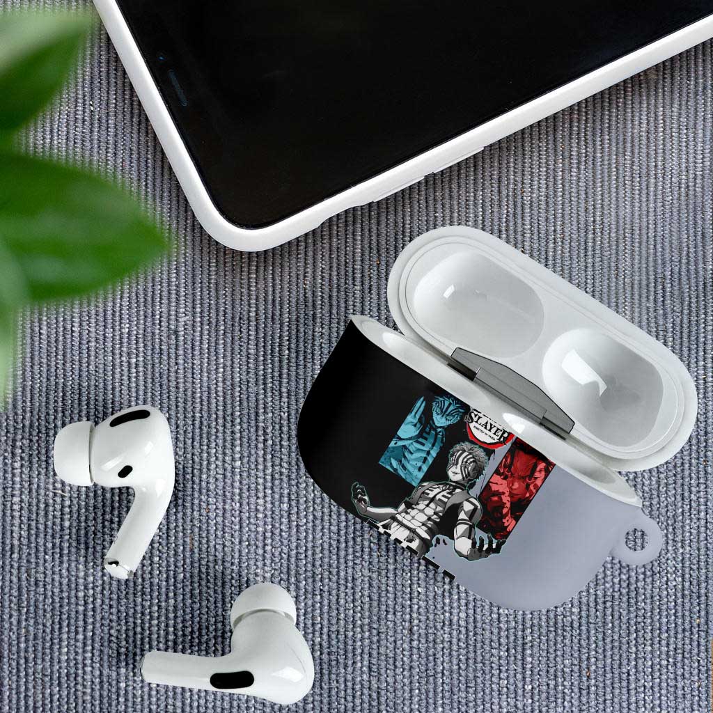 Akaza from Demon Slayer AirPods Case with Split Color Background and Martial Arts Pose Manga Style Design - The Mazicc