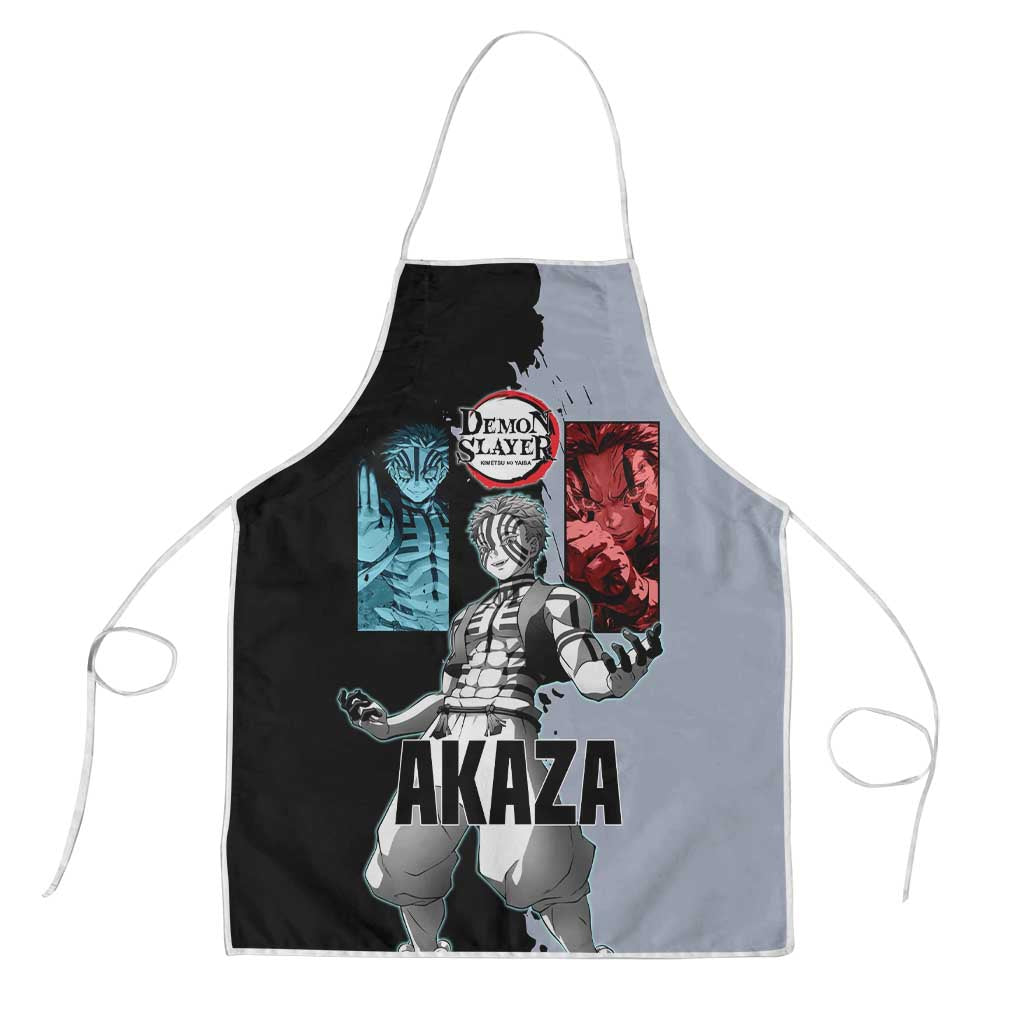Akaza from Demon Slayer Apron with Split Color Background and Martial Arts Pose Manga Style Design - The Mazicc