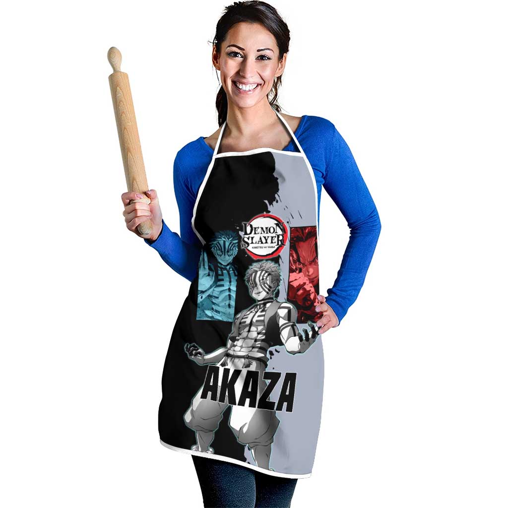 Akaza from Demon Slayer Apron with Split Color Background and Martial Arts Pose Manga Style Design - The Mazicc