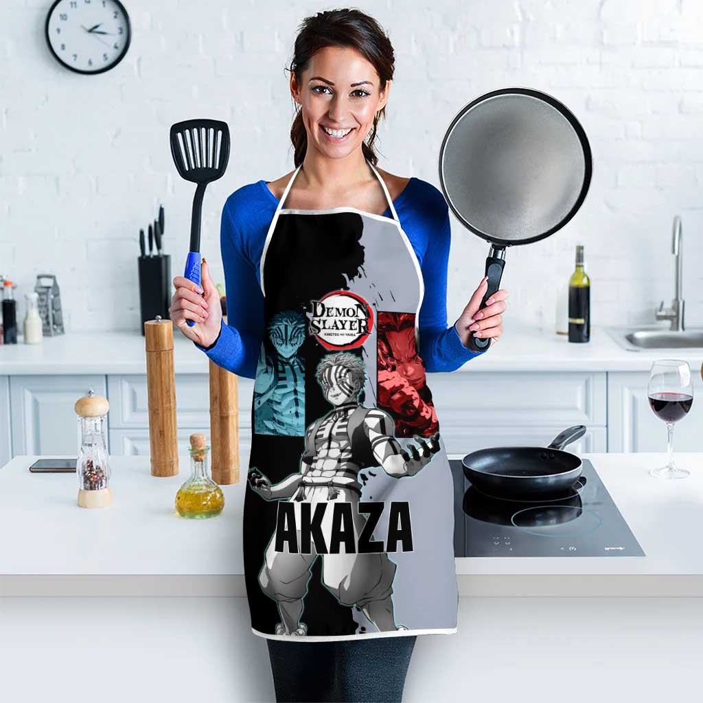 Akaza from Demon Slayer Apron with Split Color Background and Martial Arts Pose Manga Style Design - The Mazicc