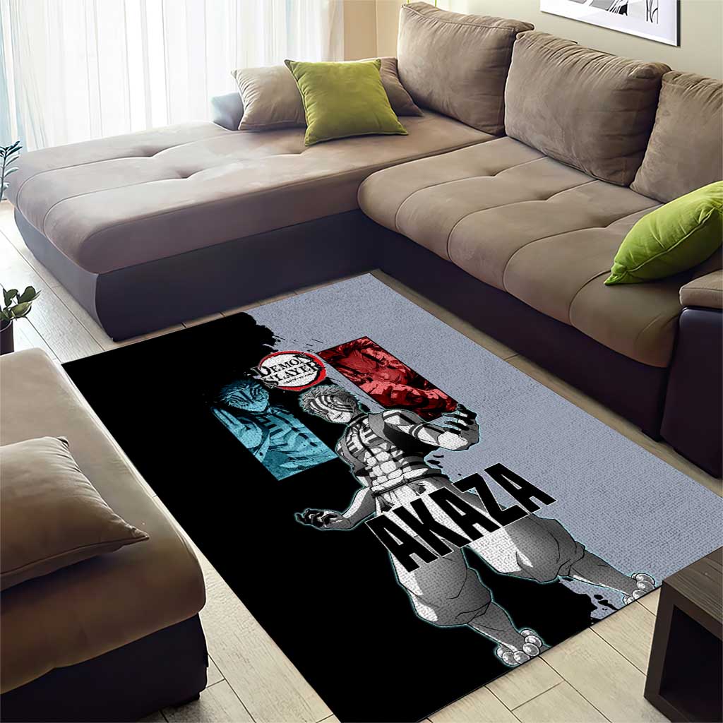 Akaza from Demon Slayer Area Rug with Split Color Background and Martial Arts Pose Manga Style Design - The Mazicc