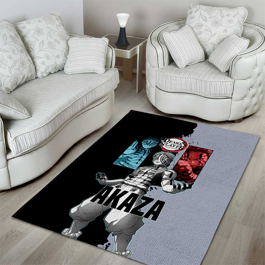 Akaza from Demon Slayer Area Rug with Split Color Background and Martial Arts Pose Manga Style Design - The Mazicc