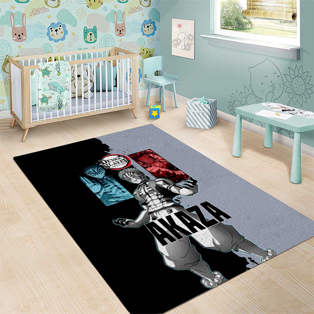 Akaza from Demon Slayer Area Rug with Split Color Background and Martial Arts Pose Manga Style Design - The Mazicc