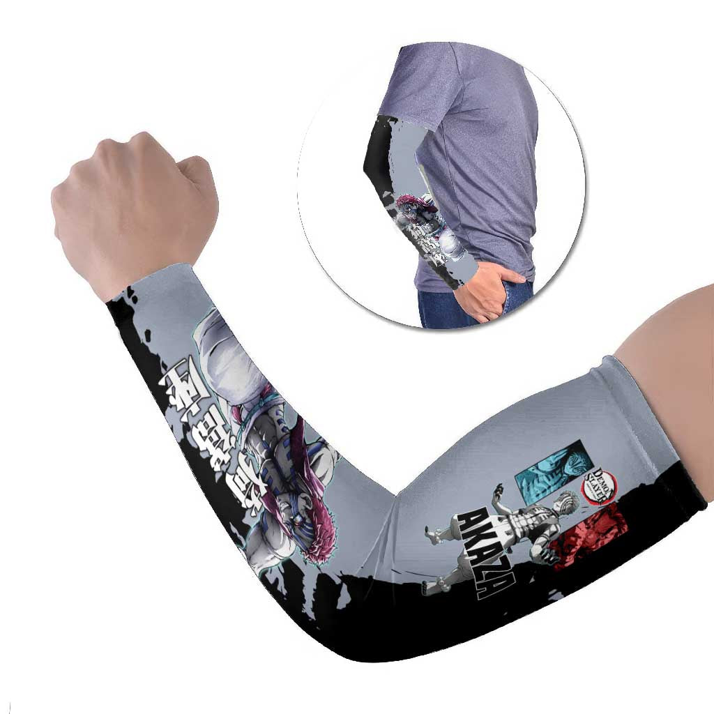 Akaza from Demon Slayer Arm Sleeves with Split Color Background and Martial Arts Pose Manga Style Design - The Mazicc