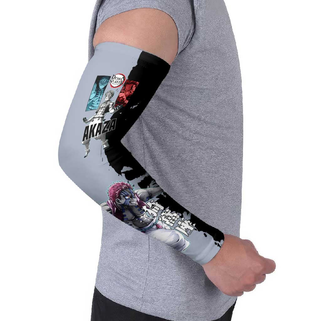 Akaza from Demon Slayer Arm Sleeves with Split Color Background and Martial Arts Pose Manga Style Design - The Mazicc