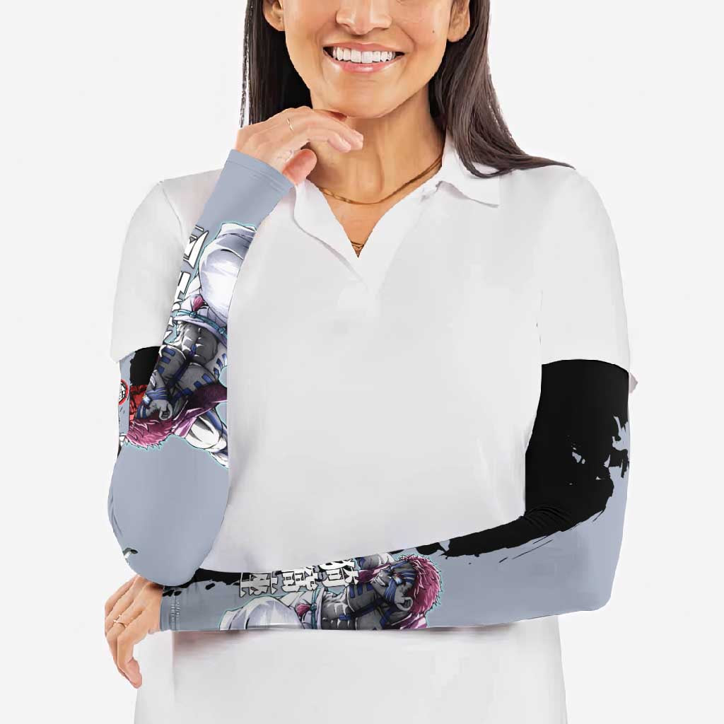 Akaza from Demon Slayer Arm Sleeves with Split Color Background and Martial Arts Pose Manga Style Design - The Mazicc