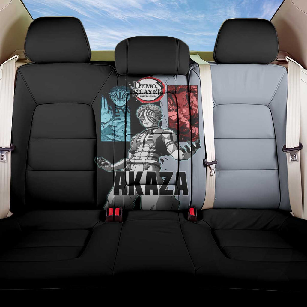Akaza from Demon Slayer Back Car Seat Cover with Split Color Background and Martial Arts Pose Manga Style Design - The Mazicc