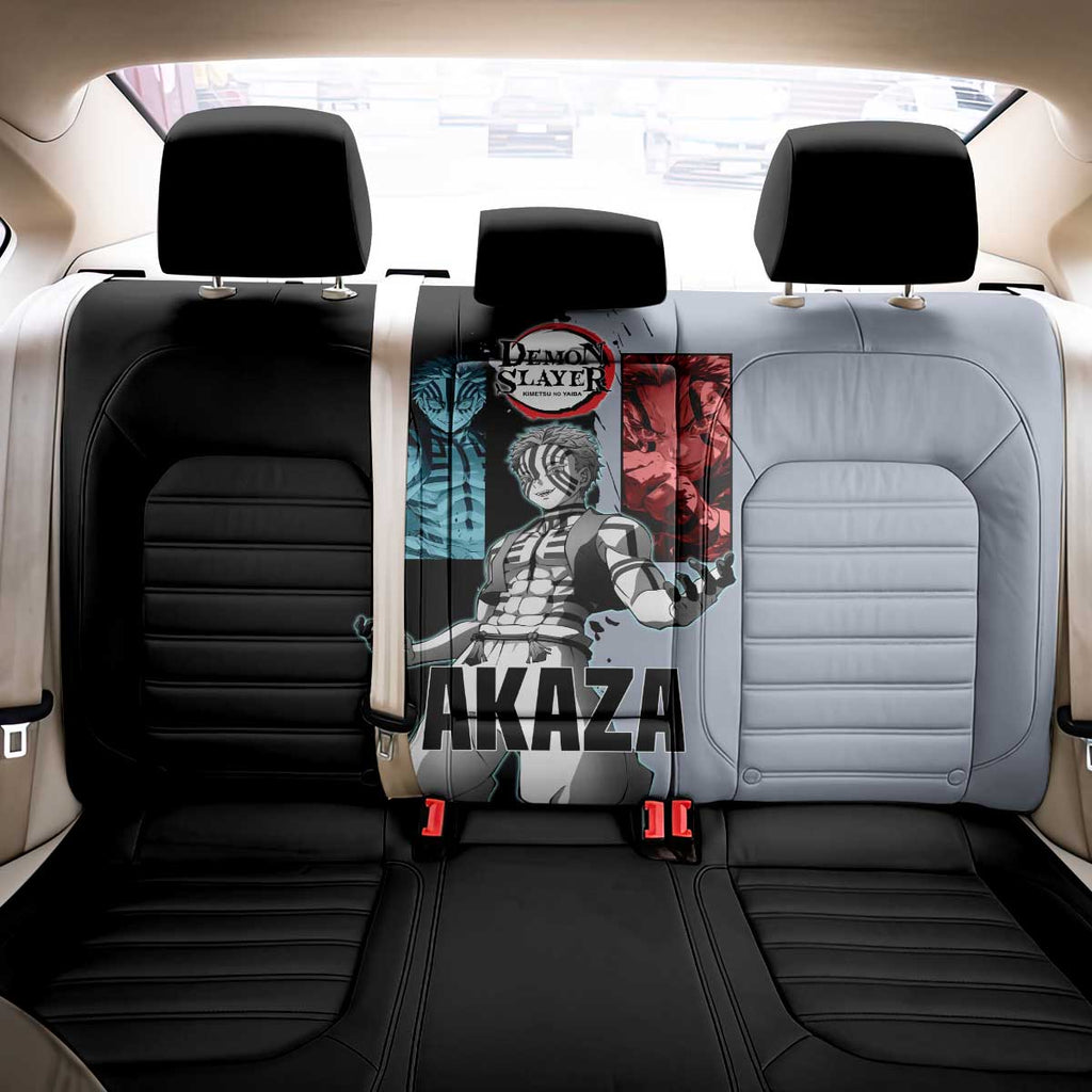 Akaza from Demon Slayer Back Car Seat Cover with Split Color Background and Martial Arts Pose Manga Style Design - The Mazicc