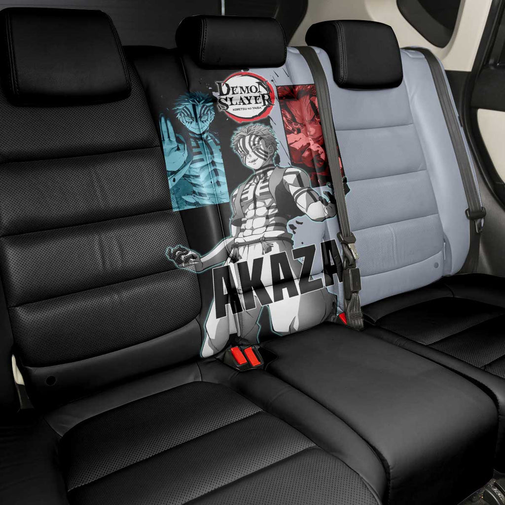 Akaza from Demon Slayer Back Car Seat Cover with Split Color Background and Martial Arts Pose Manga Style Design - The Mazicc