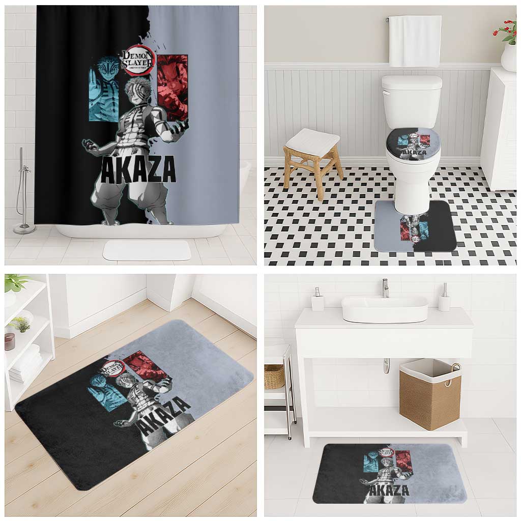 Akaza from Demon Slayer Bathroom Set with Split Color Background and Martial Arts Pose Manga Style Design - The Mazicc