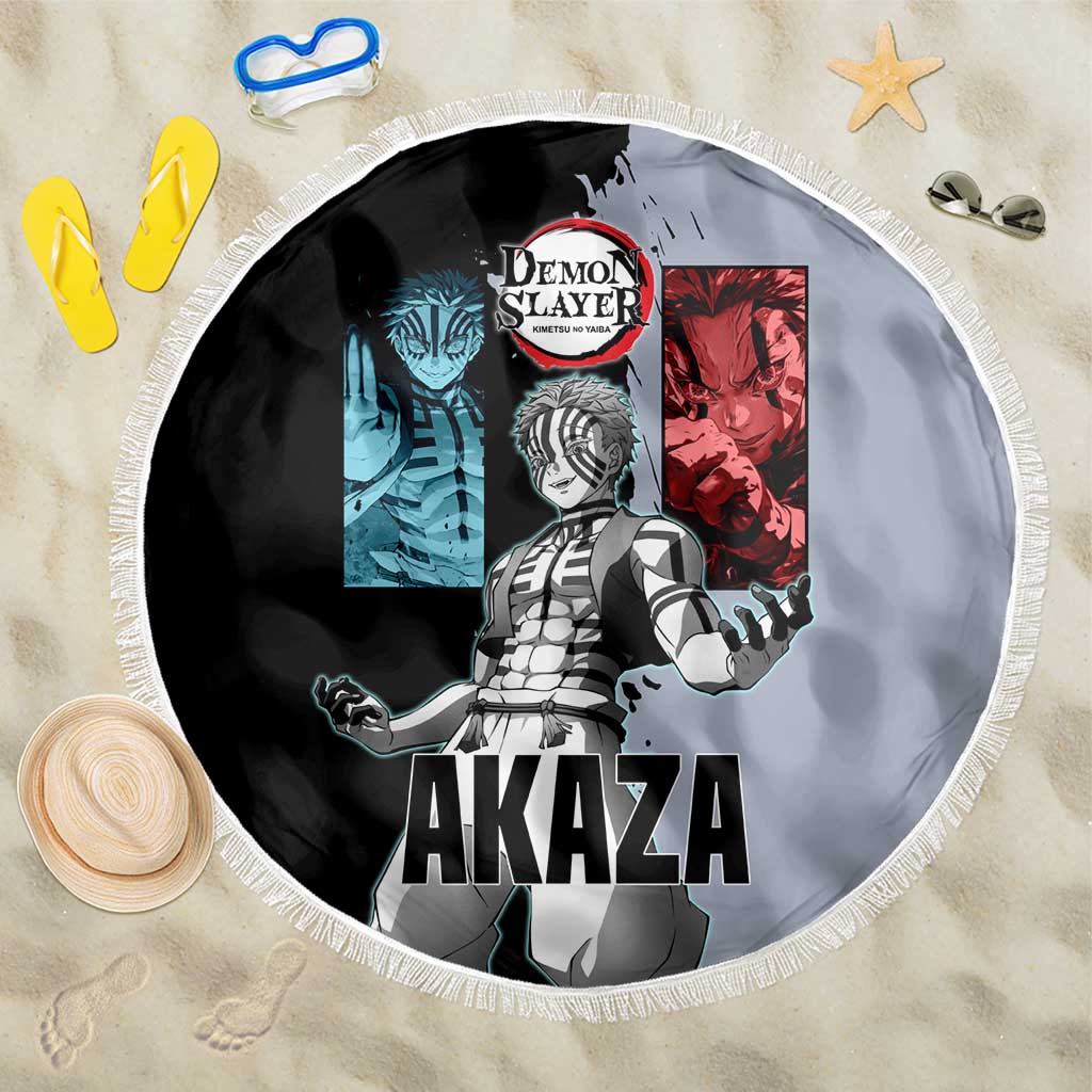 Akaza from Demon Slayer Beach Blanket with Split Color Background and Martial Arts Pose Manga Style Design - The Mazicc