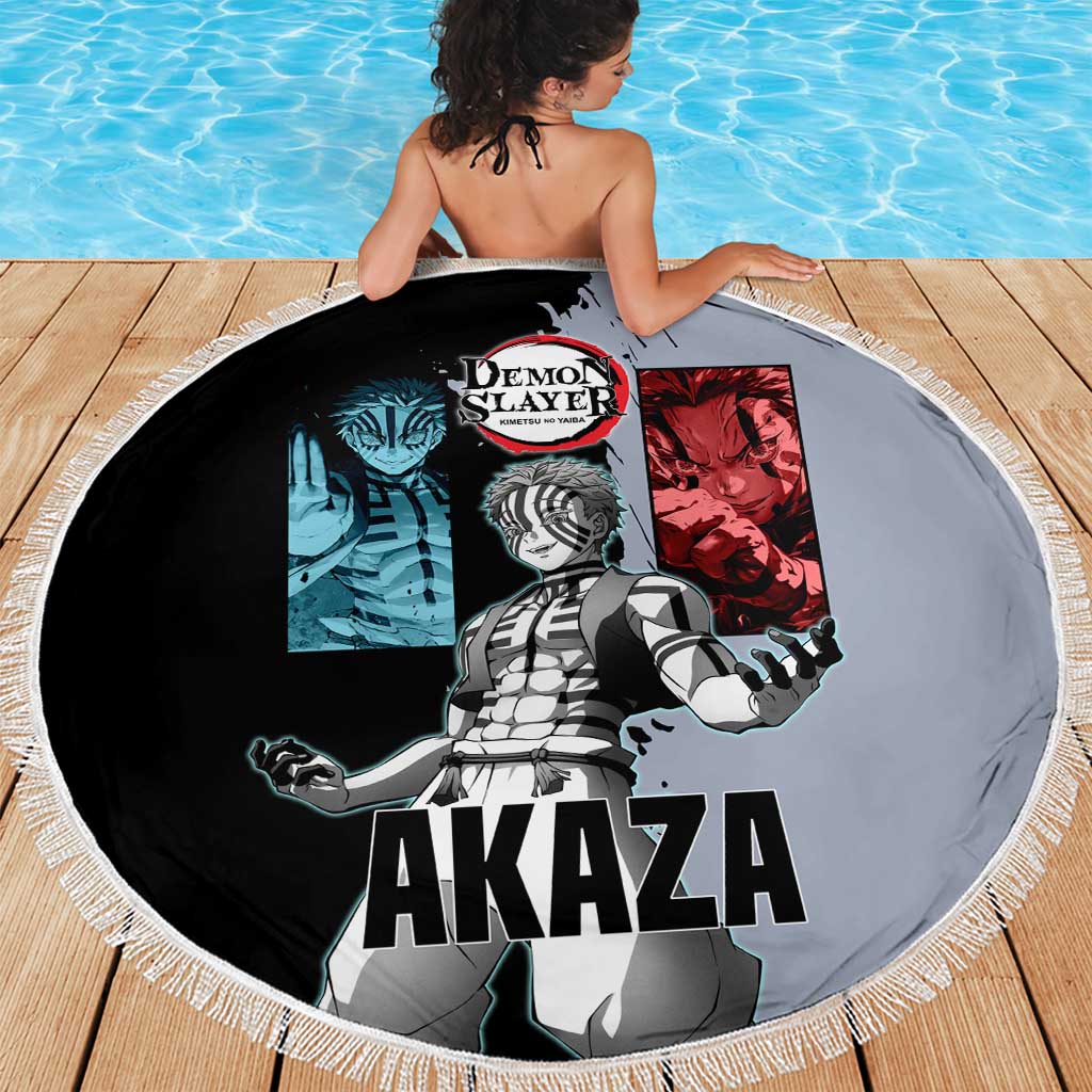 Akaza from Demon Slayer Beach Blanket with Split Color Background and Martial Arts Pose Manga Style Design - The Mazicc