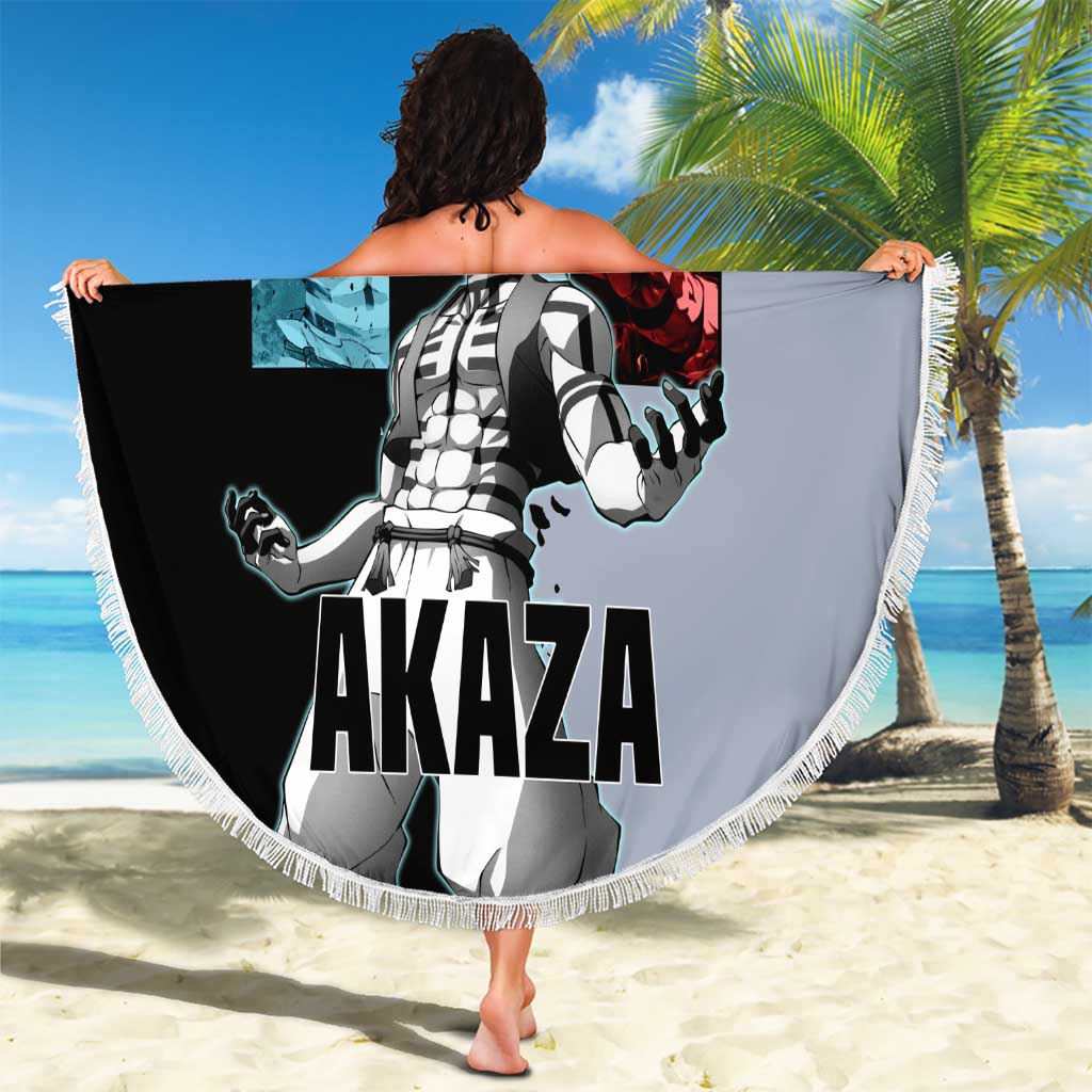 Akaza from Demon Slayer Beach Blanket with Split Color Background and Martial Arts Pose Manga Style Design - The Mazicc
