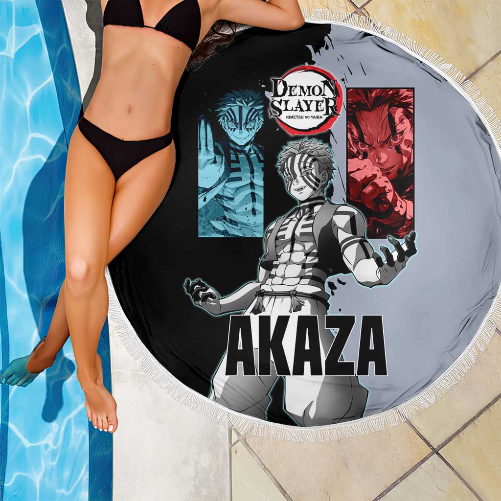 Akaza from Demon Slayer Beach Blanket with Split Color Background and Martial Arts Pose Manga Style Design - The Mazicc