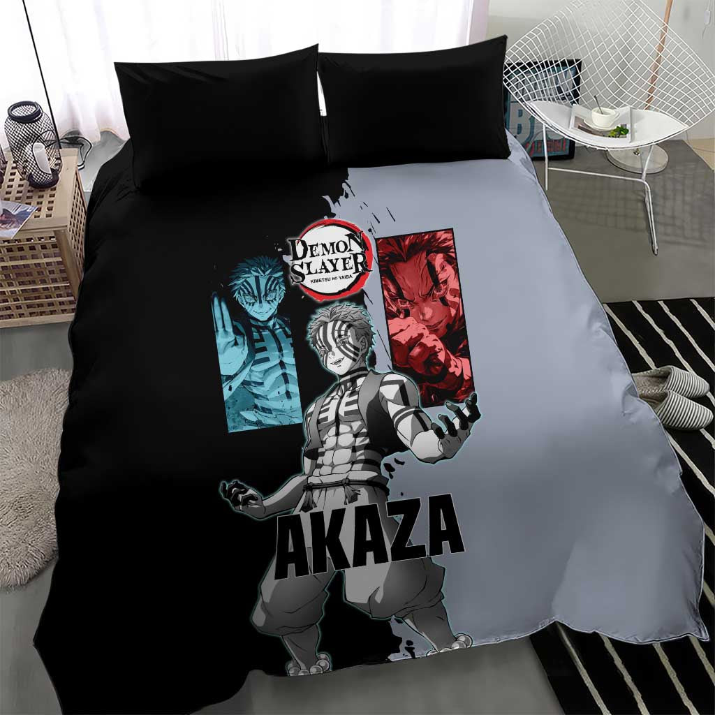 Akaza from Demon Slayer Bedding Set with Split Color Background and Martial Arts Pose Manga Style Design - The Mazicc
