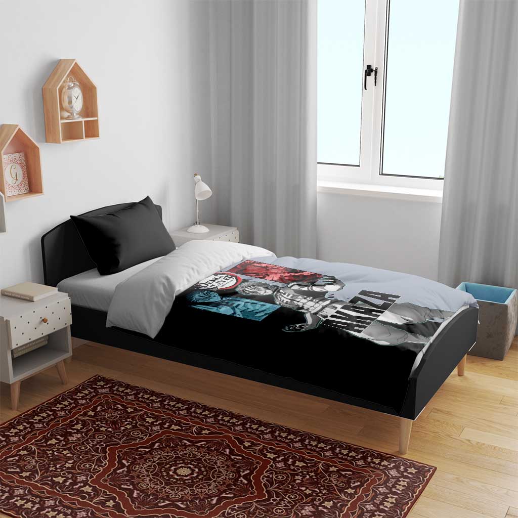 Akaza from Demon Slayer Bedding Set with Split Color Background and Martial Arts Pose Manga Style Design - The Mazicc