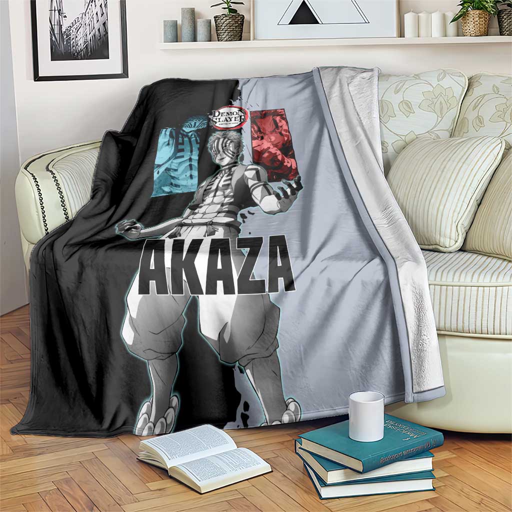 Akaza from Demon Slayer Blanket with Split Color Background and Martial Arts Pose Manga Style Design - The Mazicc