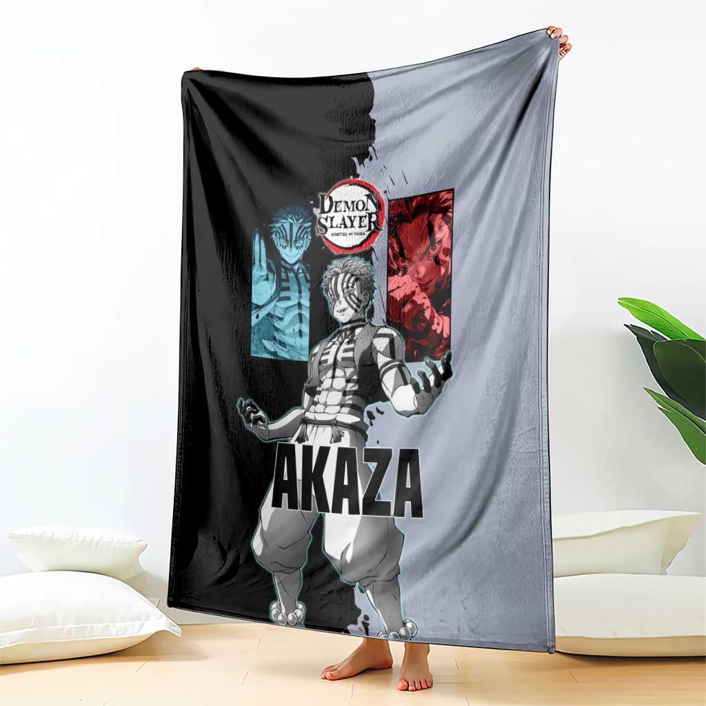 Akaza from Demon Slayer Blanket with Split Color Background and Martial Arts Pose Manga Style Design - The Mazicc