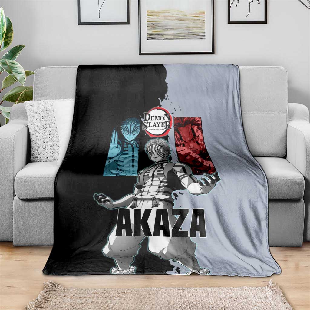 Akaza from Demon Slayer Blanket with Split Color Background and Martial Arts Pose Manga Style Design - The Mazicc