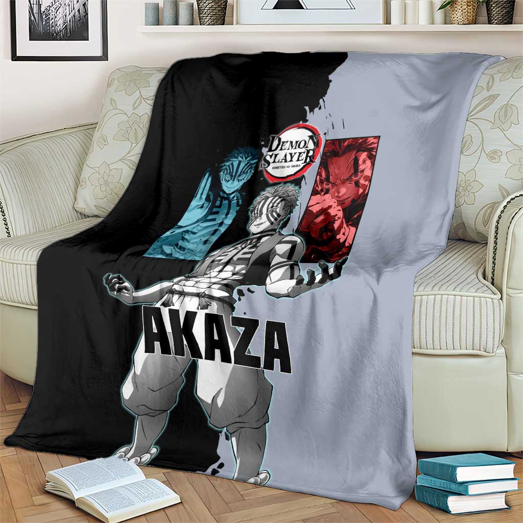 Akaza from Demon Slayer Blanket with Split Color Background and Martial Arts Pose Manga Style Design - The Mazicc